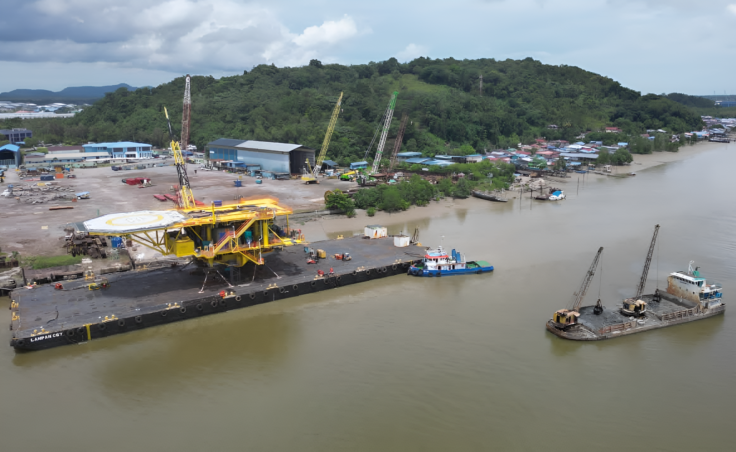 Oil and gas platform docking at the shipyard
